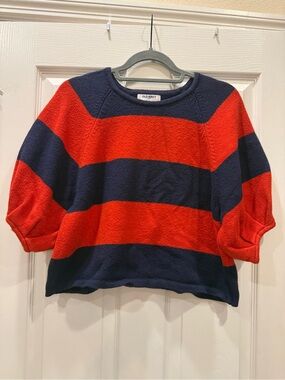 Old Navy Red and Navy Striped Cropped Sweater